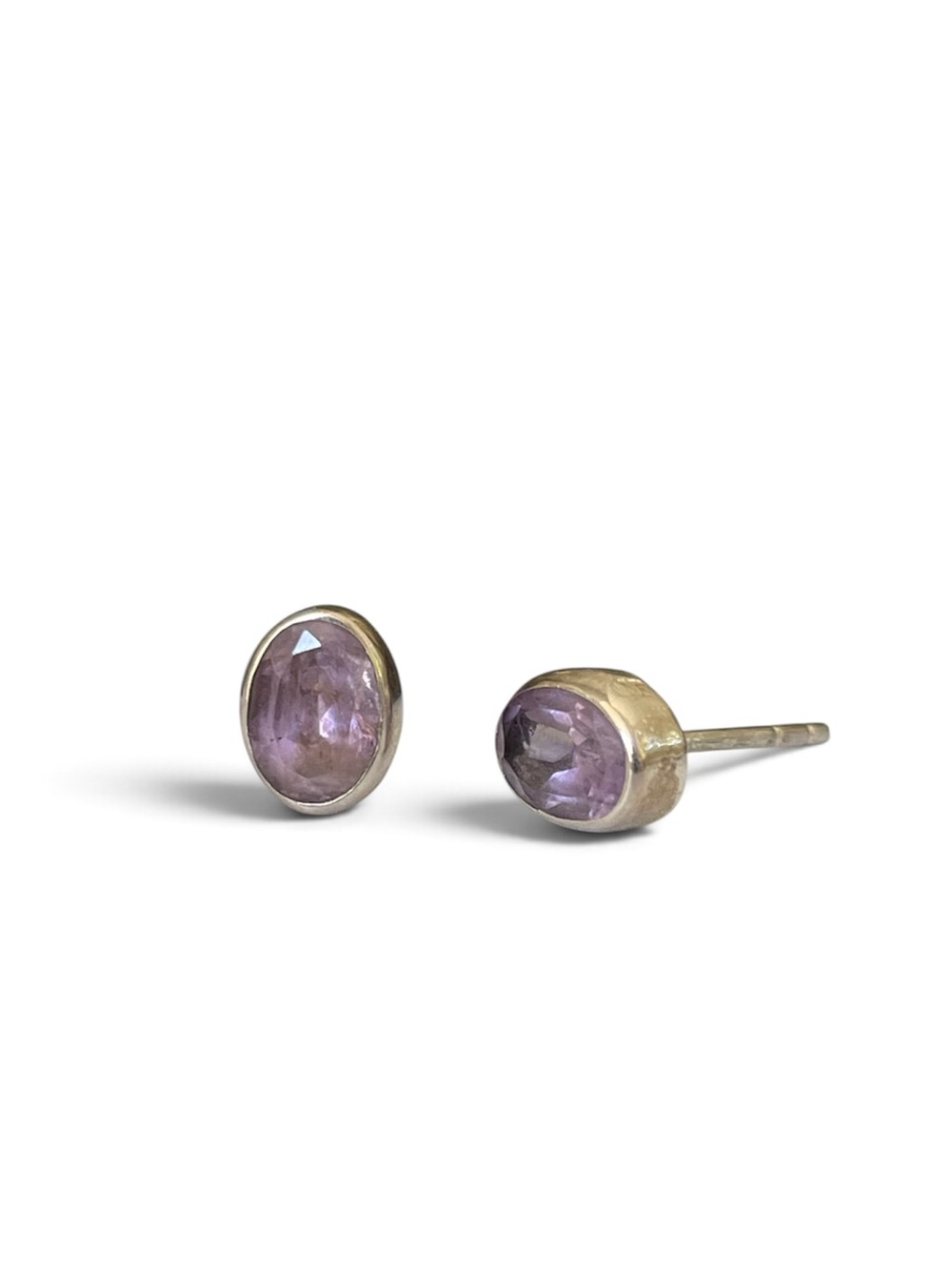 Natural Amethyst Stud Earrings in 925 Sterling Silver 
VIBES Handmade!